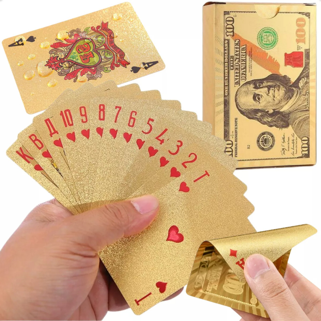 2 Baralho Dolar Dourado Ouro Folheado A Prova D'agua Poker 52 Cartas em Oferta na Shopee