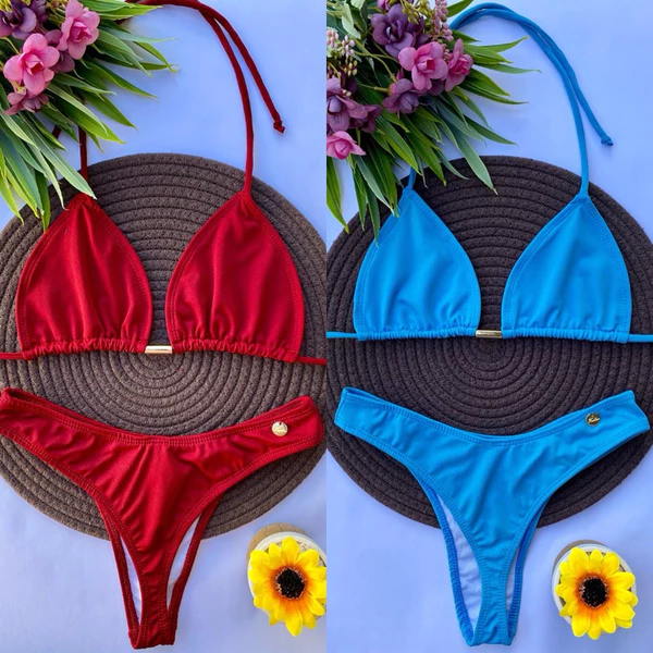 biquíni asa delta feminino cintura alta moda praia