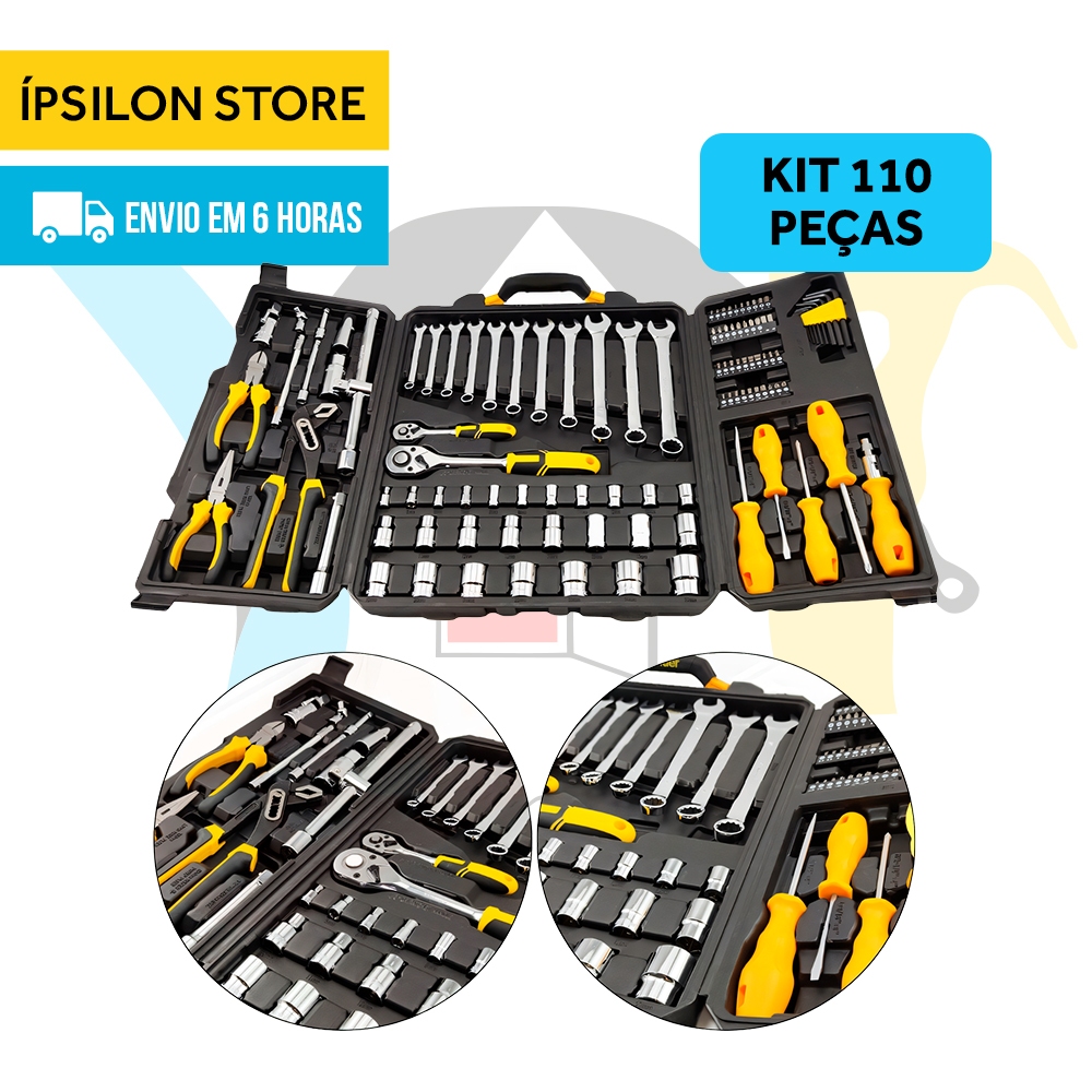 Kit Com 110 Peças De Ferramentas Aço Cromo Vánadio Alicate Bits Chave Qualidade Profissional Maleta