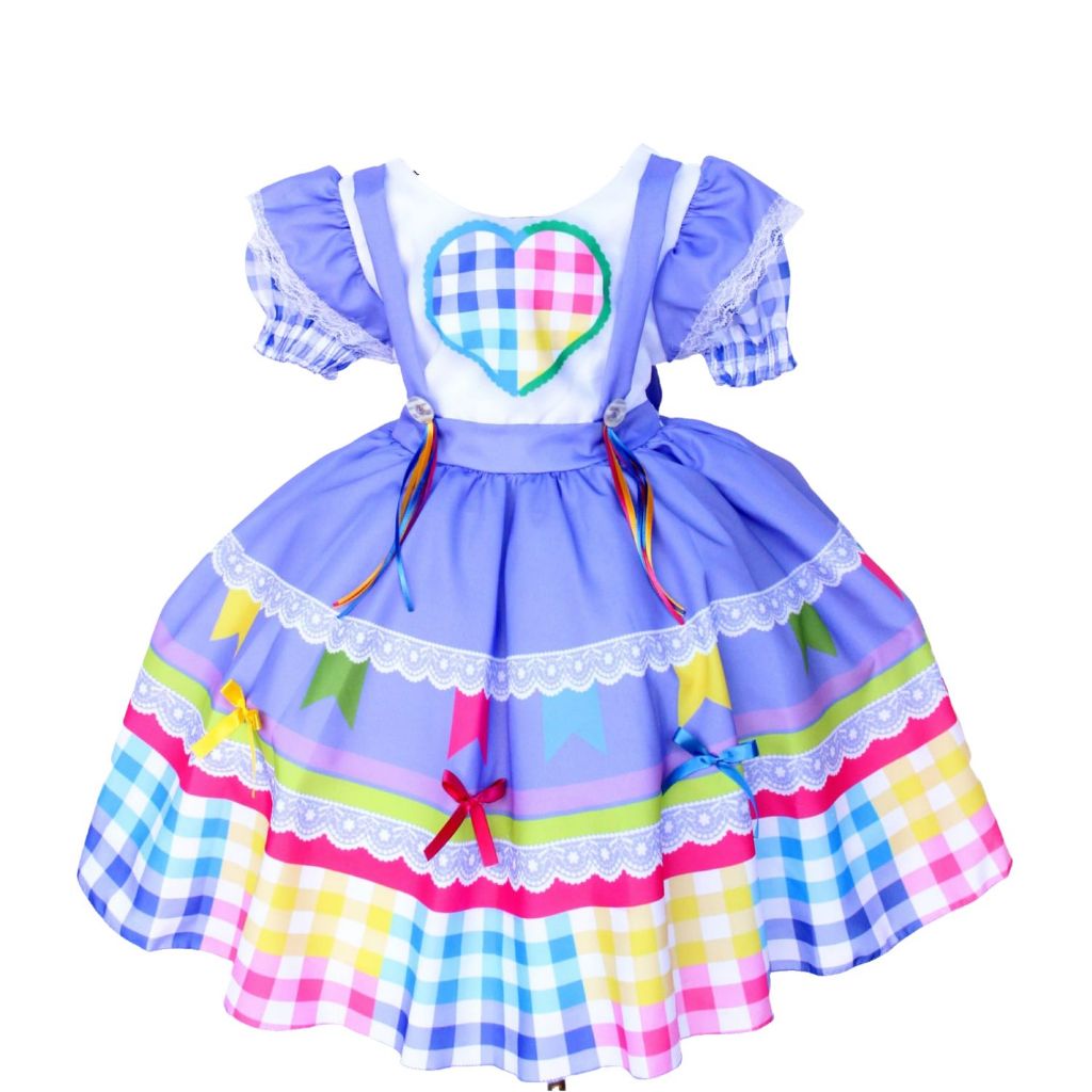 Vestido Junina Infantil Menina Caipirinha Coração Julina Arraia Quermesse.