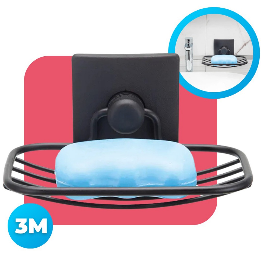 Saboneteira Banheiro Suporte Parede Banheiro Lavabo Porta Sabonete em Barra 3M Sem Furo Preto Arthi em Oferta na Shopee
