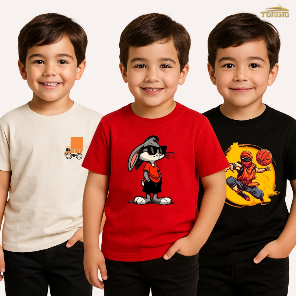Kit 3 Camisetas Básica Infantil Menino Camisa Manga Curta Tamanho 2 ao 8 Juvenil