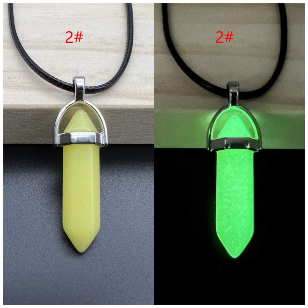 Escuro luminoso pedra natural fluorescente coluna hexagonal colar couro colar que Brilha no Escuro em Oferta na Shopee