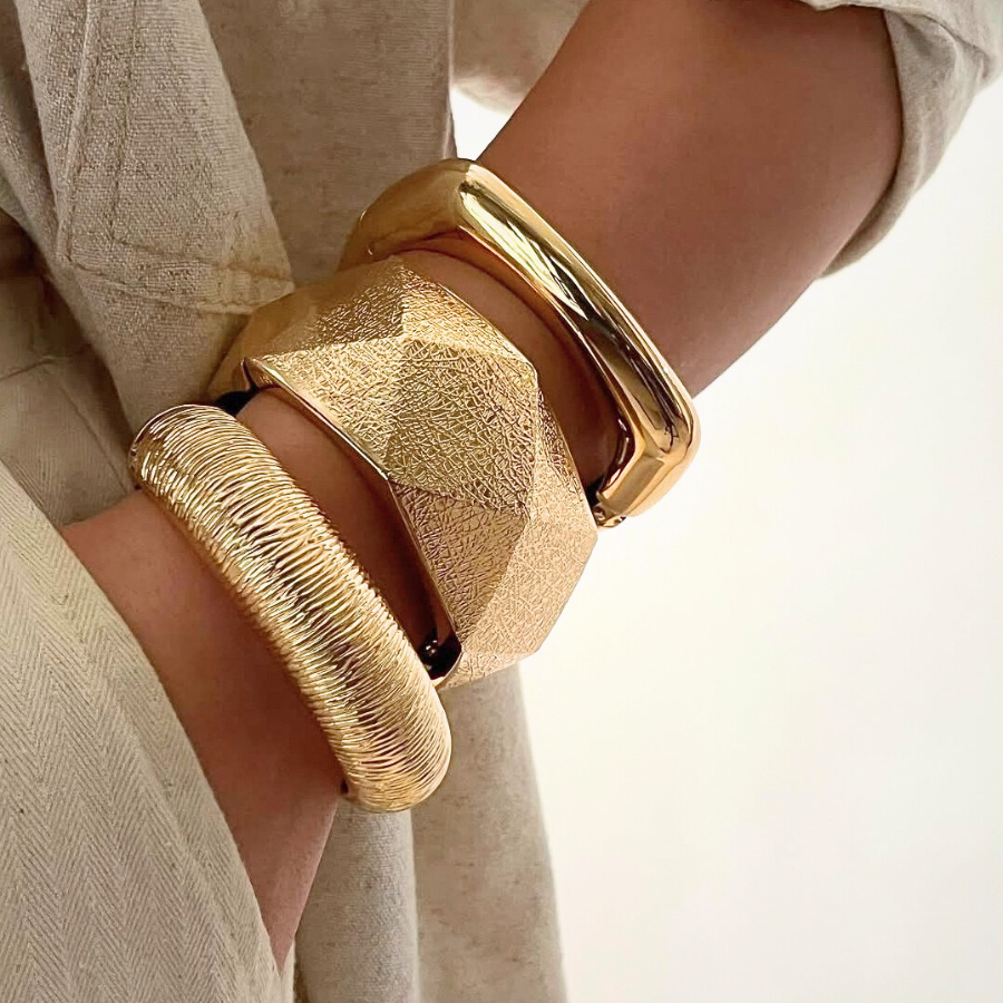 3 Peças Conjunto Braceletes Grossos Maximalista Dourados Prata Bracelete Grande Acessórios Femininos em Oferta na Shopee