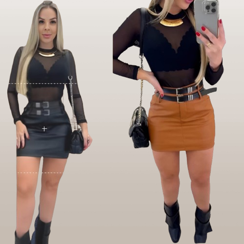 Short Saia De Couro Ecológico Sintetico Feminino Com Dois Cintos em Oferta na Shopee