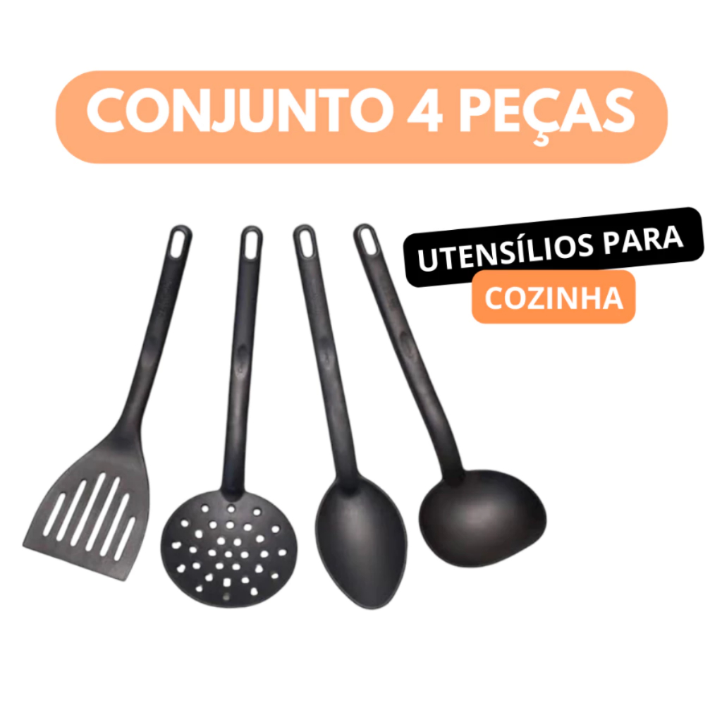 Kit de Concha Cozinha 4 Peças Utensilhos Resistentes Espátula Colheres Kit Escumadeira Concha