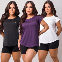 KIT 3 Camiseta Academia Feminina Dry Fit Treino Blusa Furadinha Caminhada Treino Musculação