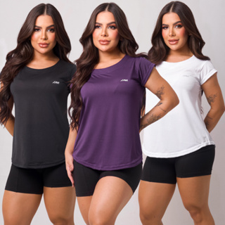 KIT 3 Camiseta Academia Feminina Dry Fit Treino Blusa Caminhada Treino Musculação em Oferta na Shopee