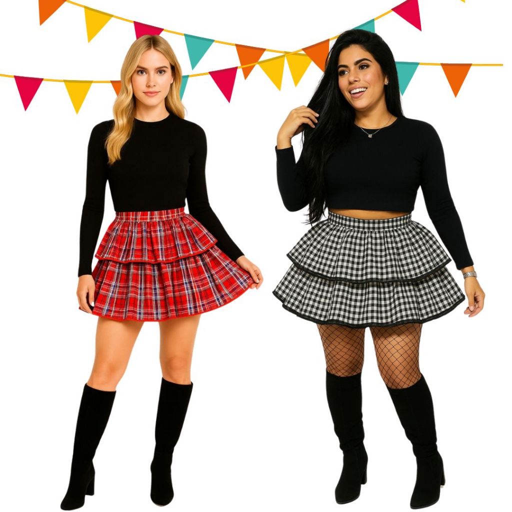 Saia de Festa Junina Caipiras Fantasia de Festa Junina Com Meia Calça Ou Sem Meia Calça