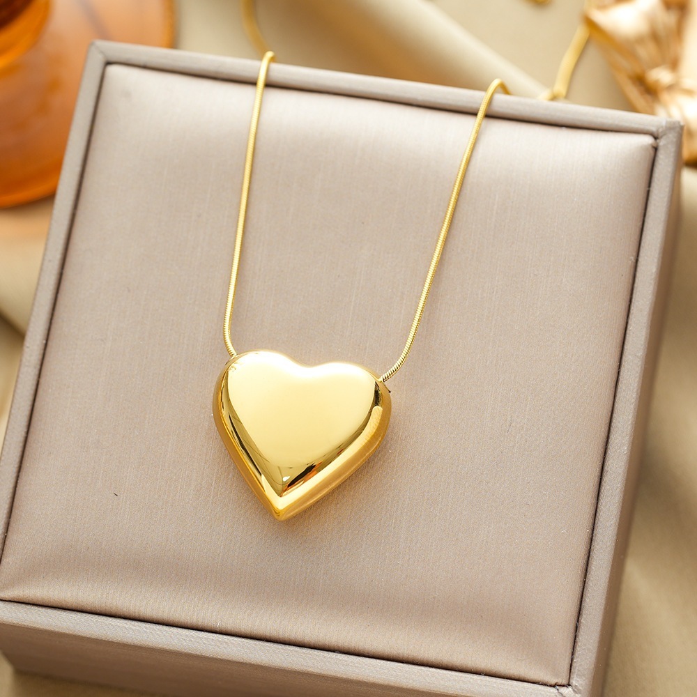 Colar de aço inoxidável feminino da moda - banhado a ouro 18K, lindo design em formato de coração