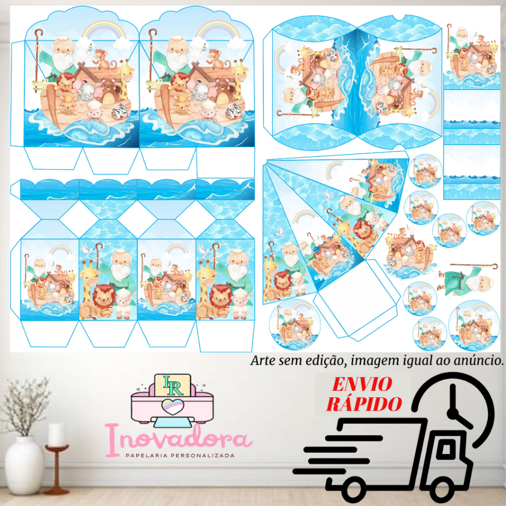 Kit com 75/150 itens lembrancinhas TEMA ARCA DE NOÉ (COM/SEM NOME) - Envio Rápido em Oferta na Shopee
