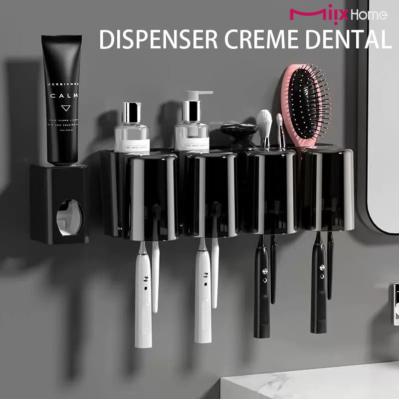 Suporte Para Escova De Dente Para Banheiro Dispenser Aplicador Creme Dental sem perfuração montagem na parede luxo