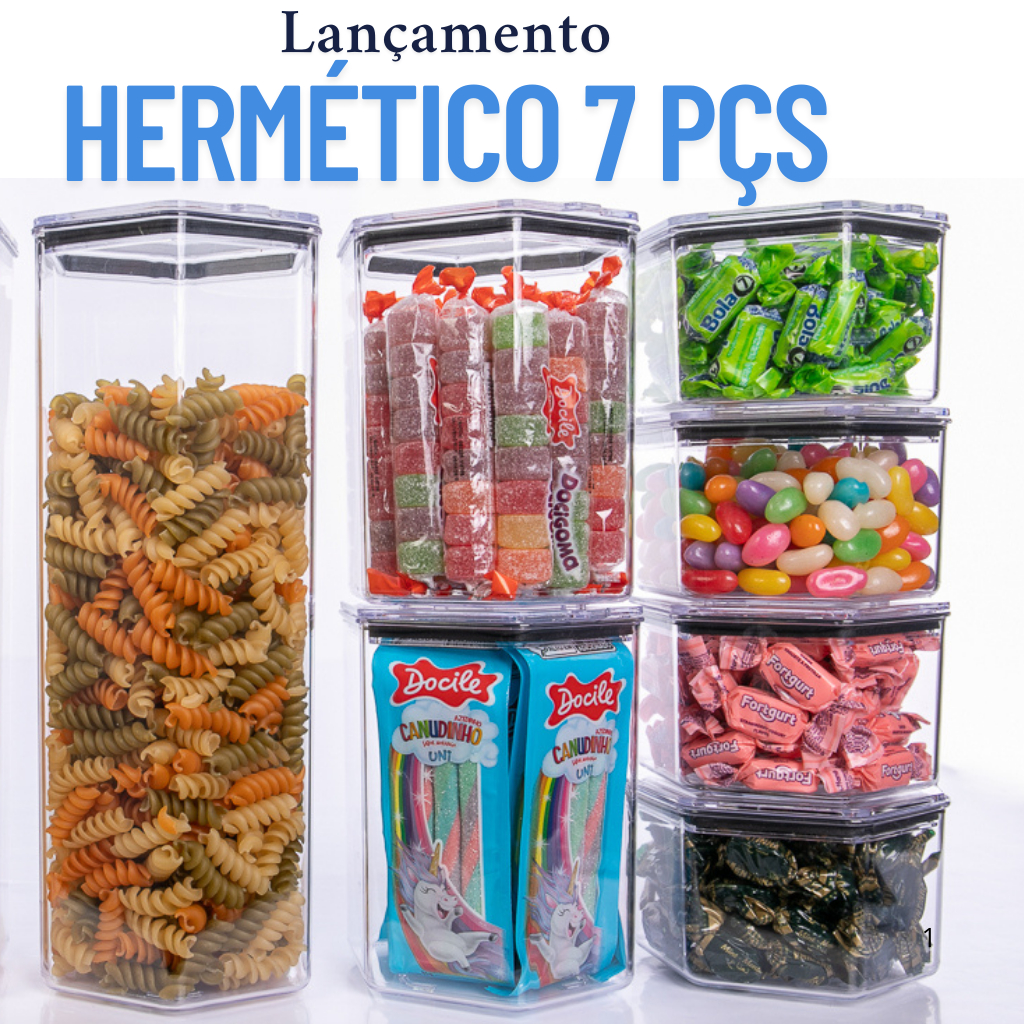 Kit 7 Potes Hermeticos Sextavado Unico no Brasil.