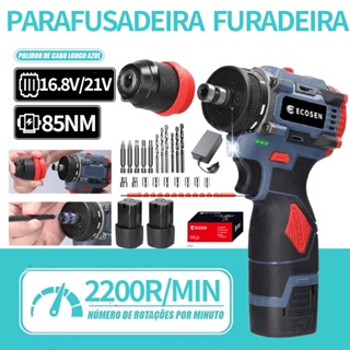16.8V/21V Parafusadeira 2 Baterias Furadeira Ferramentas sem escova em Oferta na Shopee