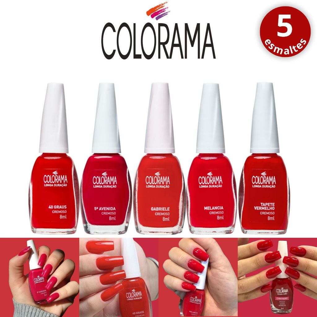 Kit 5 Esmaltes Vermelhos Colorama Cremoso Tons Vermelhos Atacado em Oferta na Shopee