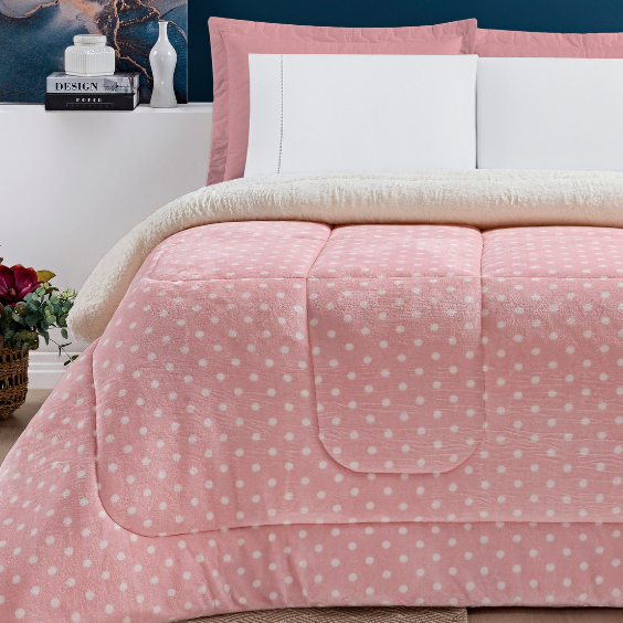 Coberdrom Dupla Face Sherpa Plush Cobertor Edredom Solteiro Casal Queen King Petit Poá