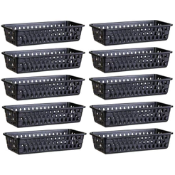 Kit 10 Cesto Organizador Multiuso Lavanderia Retangular Preto 28x12x6
