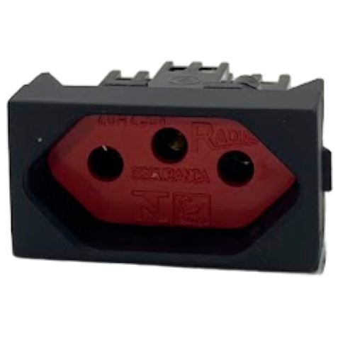 Módulo Tomada 2P+T 20A (Luminoso Vermelho) Linha Ouro Preto Fosco RADIAL