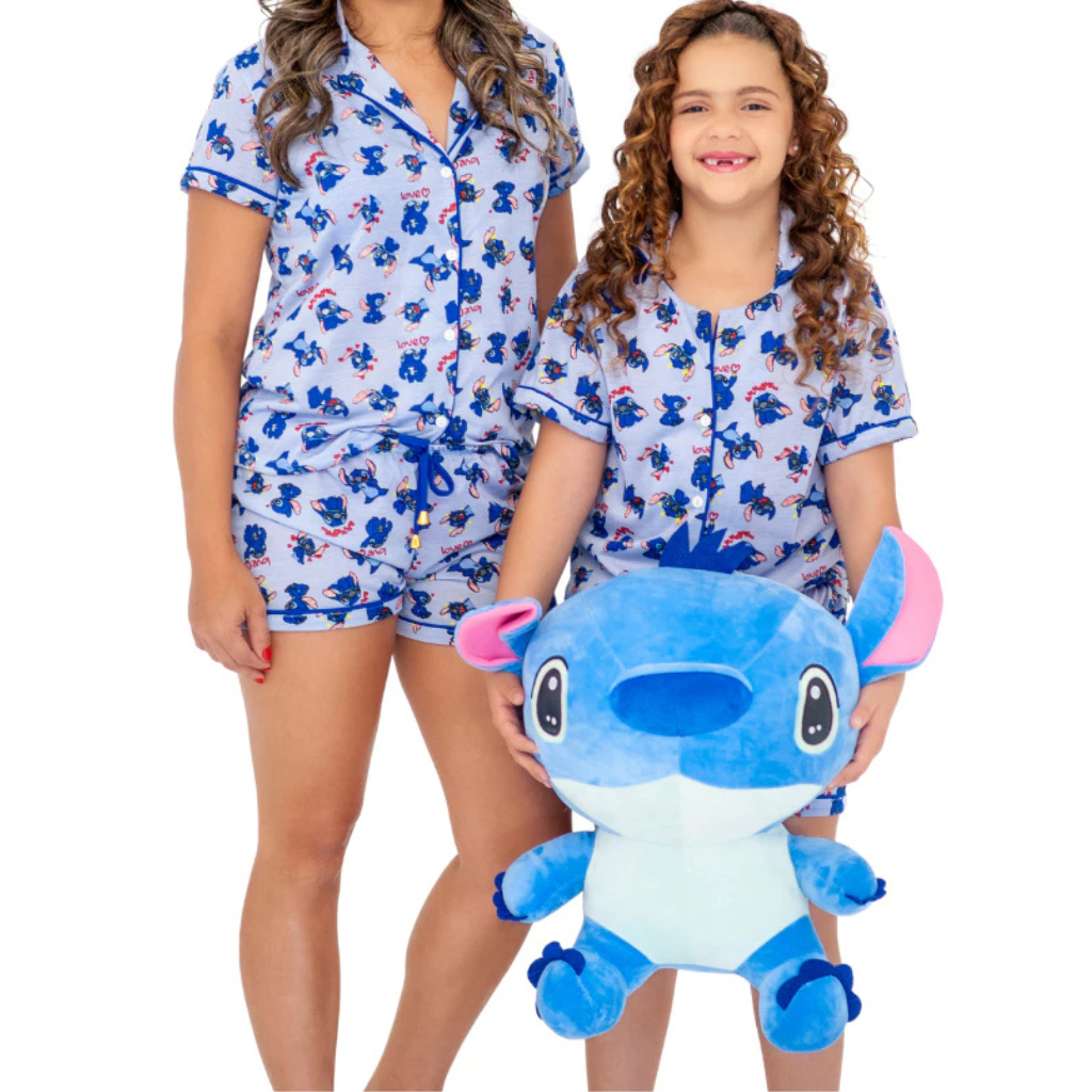 Kit Pijama Mãe e Filha Pijama Baby Doll Stitch Pijama do Stitch