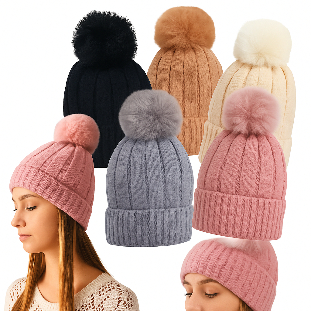 Touca Gorro De Lã Antialérgica Feminina Forrada De Pelinho com Pompom Pérola