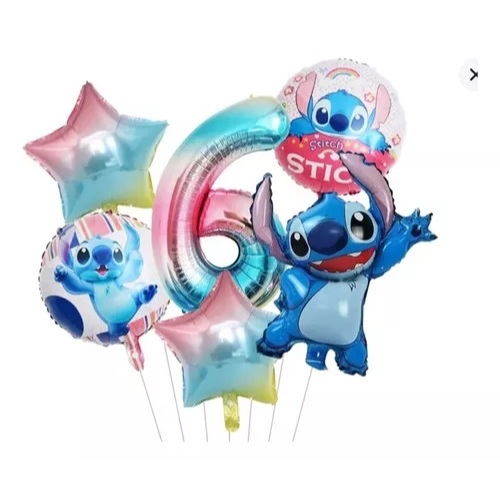 Kit 6 Balões Metalizado Lilo Stitch&* Estrela Tie Dye Número 6 em Oferta na Shopee