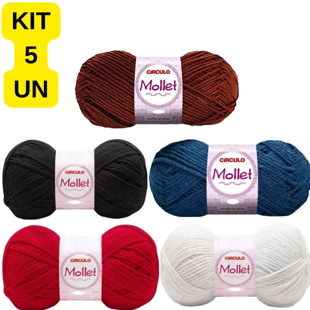 Kit 5 Novelos Lã Mollet 80 metros Círculo 500 TEX Fio Acrílico Soft Crochê Tricô Artesanato Moda DIY