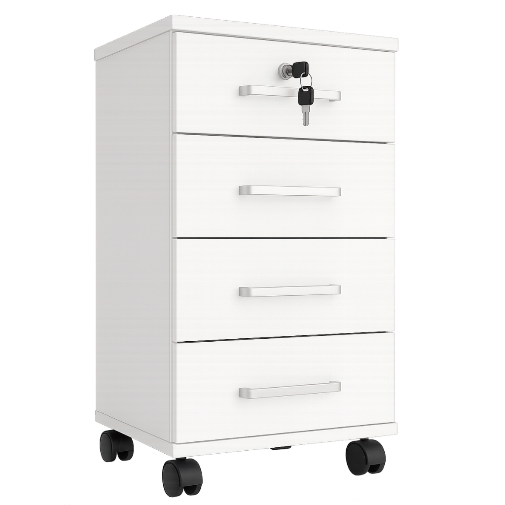 Gaveteiro Organizador Mdp 4 Gavetas C/ Rodízios E Chave