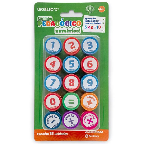 Carimbo Pedagógico Autotintado Números - Blisters c/ 15und Leo&Leo em Oferta na Shopee