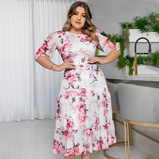 Vestido Midi Plus Size Tule de malha  Moda Evangélica Cristao Festividades Congressos em Oferta na Shopee