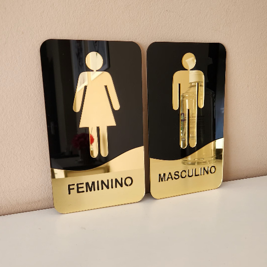 Kit Placa De Sinalização Banheiro Acrílico Espelhado Kit Masculino e Feminino em Oferta na Shopee