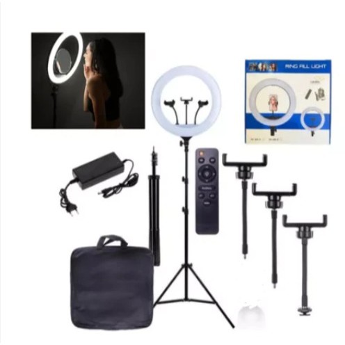 Ring Light 18 polegadas Com Suporte 3 Celulares e Tripe 2,10 altura FANG