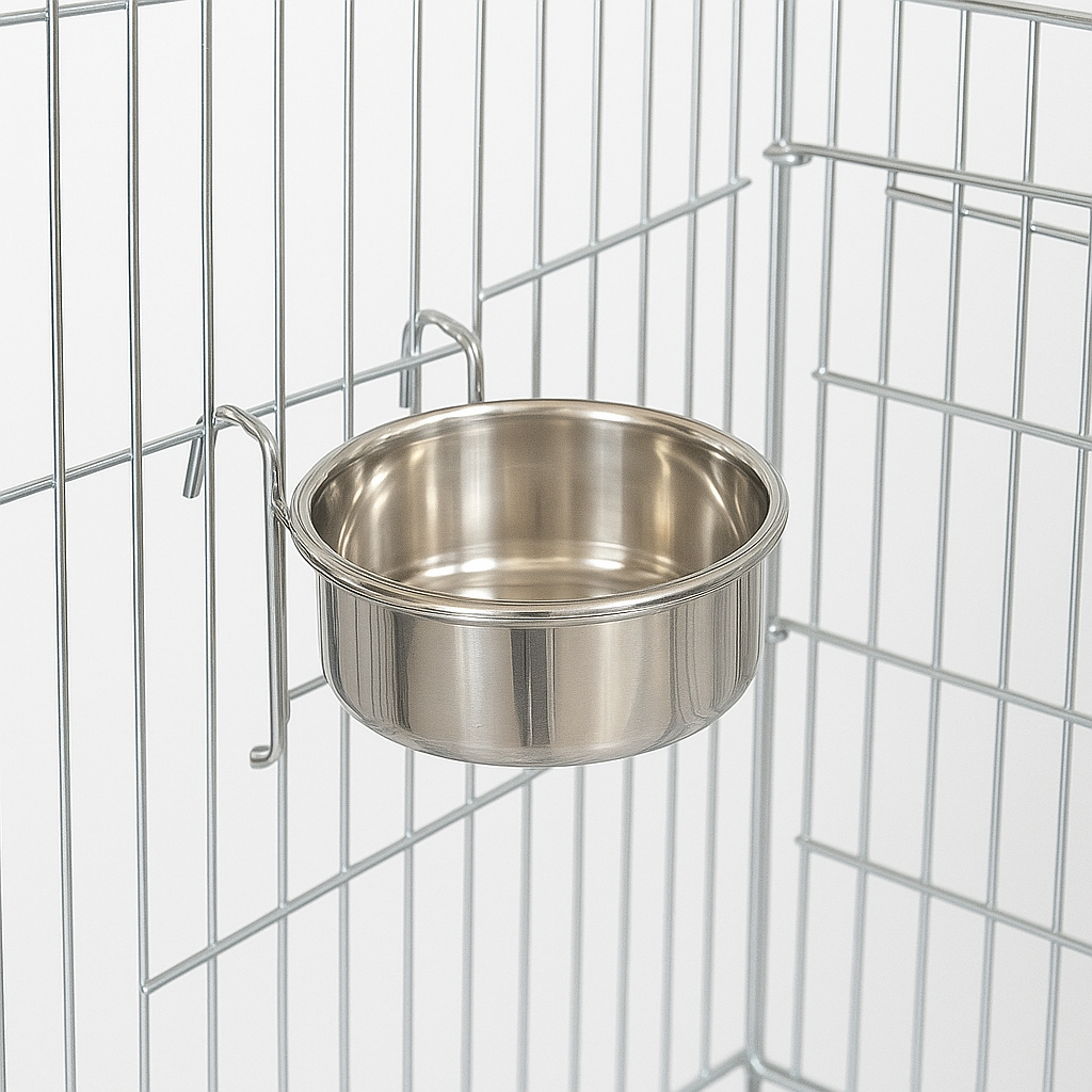 Comedouro Bebedouro Caneca Inox Pássaros Cães Gatos Aves Suspenso Gancho 300ml em Oferta na Shopee