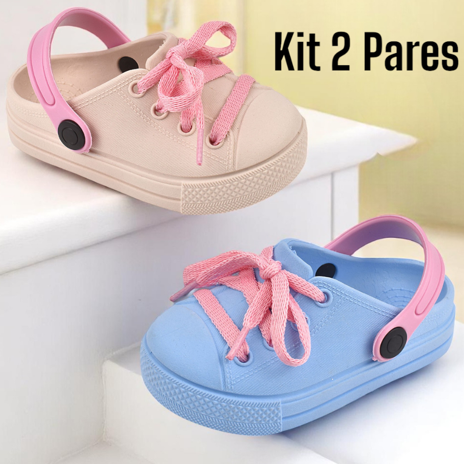 Kit 2 Pares Tênis Babuche com Cadarço Infantil Menina