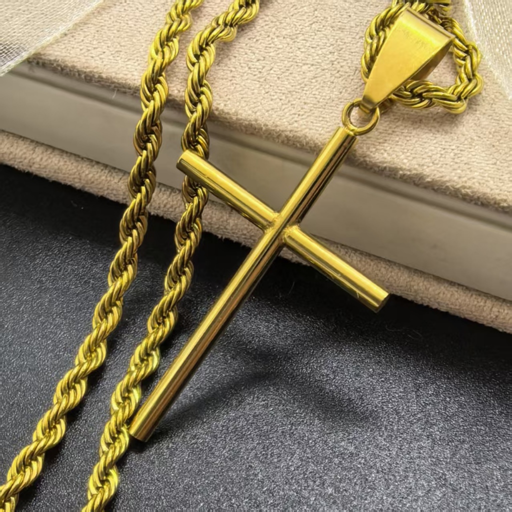 Colar Unissex Corrente Baiana com Pingente Faith – Aço Inoxidável Banhado a Ouro 18K