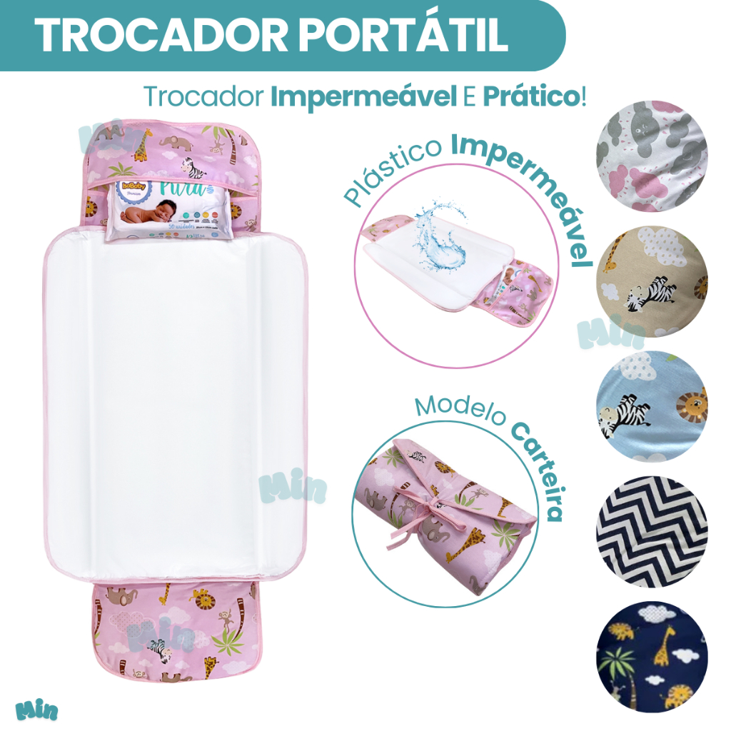 Trocador De Fralda Dobrável Impermeável Para Bebê Portátil Com Bolso
