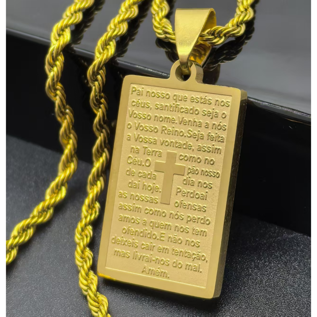 Corrente Masculina de Aço Inoxidável com Pingente 316L Dourado – Presente Ideal para Casal