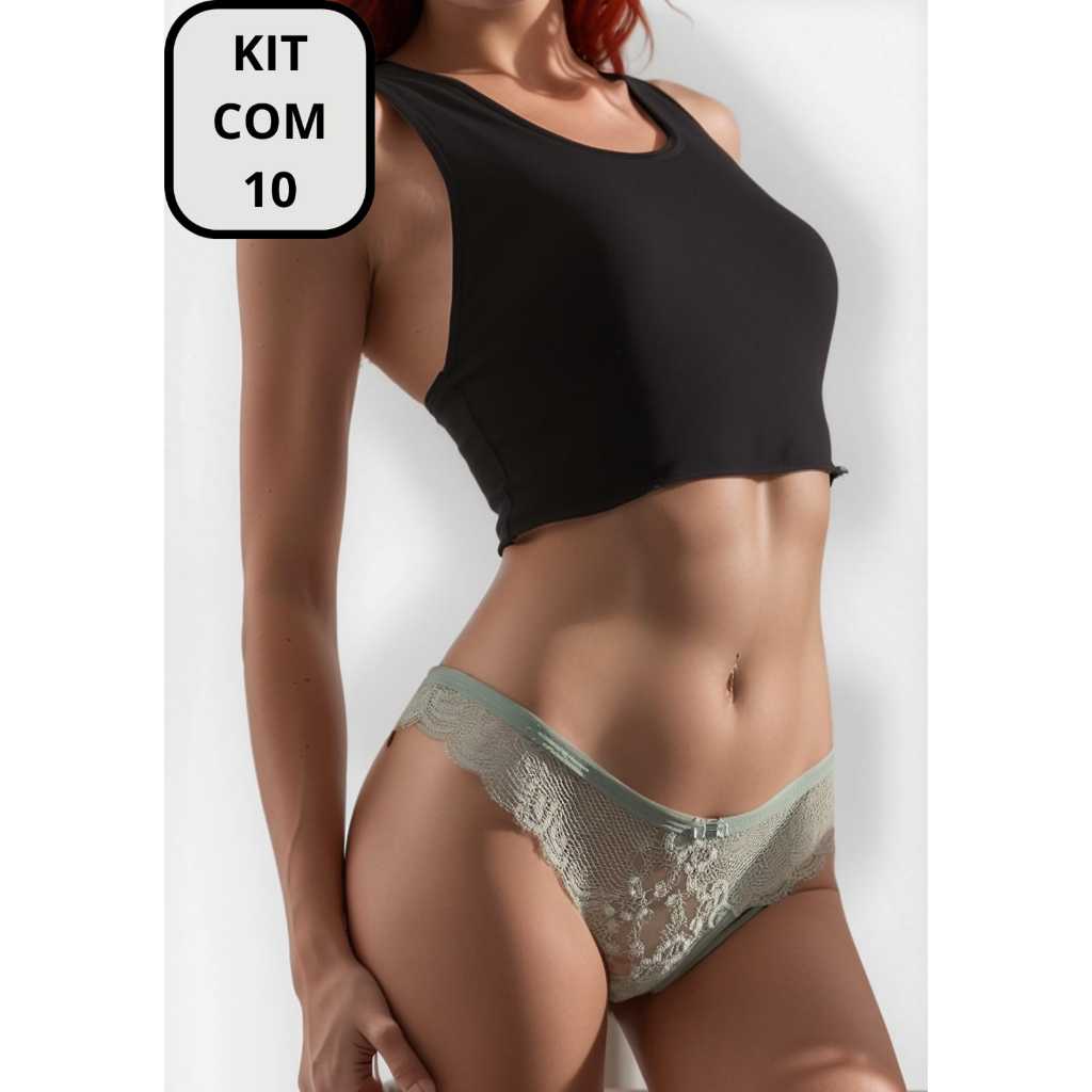 Kit 10 Calcinha Fio Dental de Renda Tanga Fio Duplo Carla