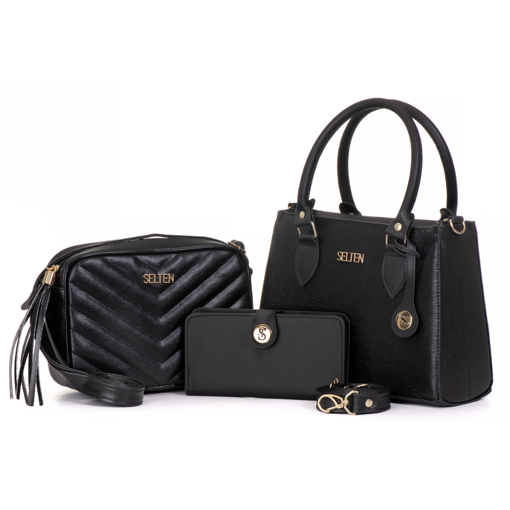 Kit Bolsa Media E Bolsa Pequena Feminina Com Carteira