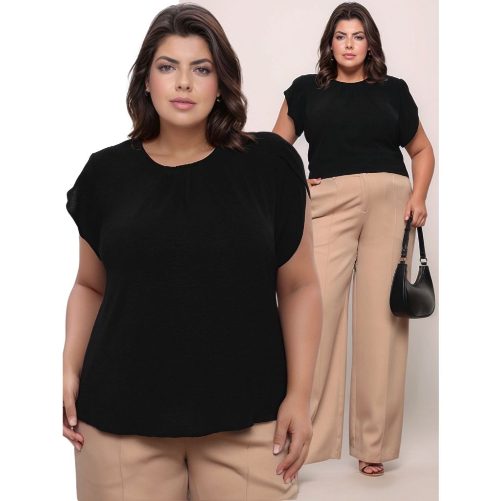 Blusa Social Feminina Plus Size De Manga Curta Versátil Confortável Em Tecido Duna