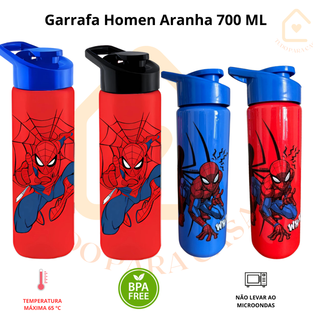 Garrafa Agua Squeeze Plasduran Plástico 700 ml Homem Aranha Escolar Academia Lancheira Passeio