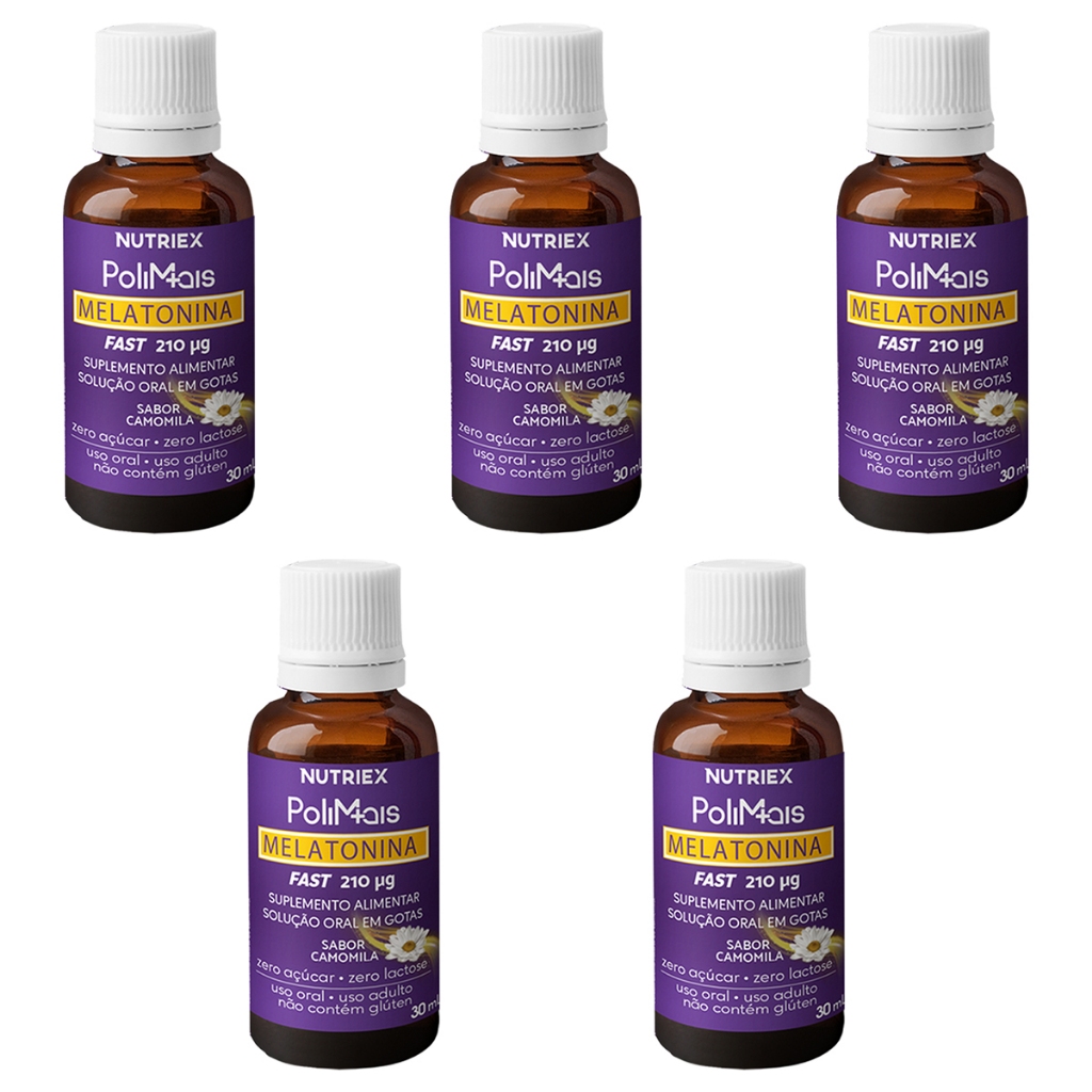 Kit 5 Melatonina Polimais Fast Gotas 30 ml Sabor Camomila 0,21mg em Oferta na Shopee