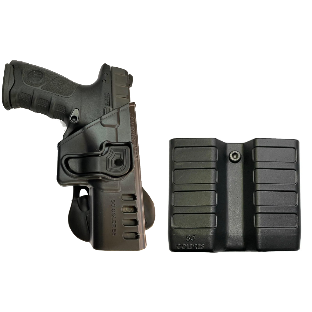 Coldre + Porta Carregador Externo Duplo Polímero Só Coldres P/ Pistola Berretta APX