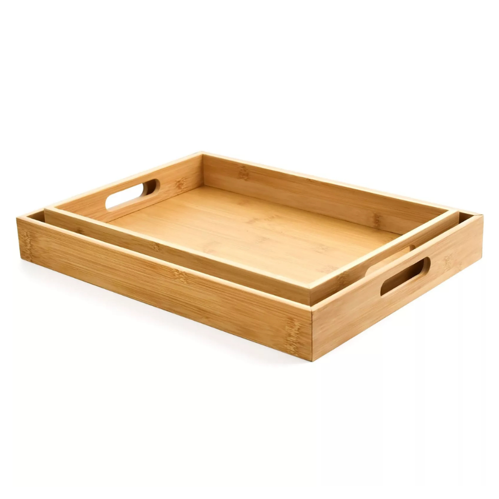 Bandeja Retangular Bambu 40x28/38x24/33x22cm Alça Reta para Servir Café Chá Petisqueira em Oferta na Shopee