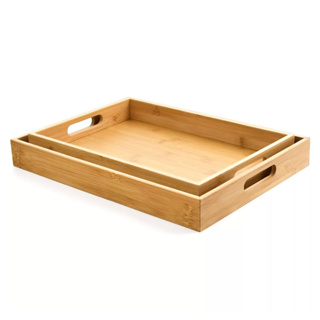 Bandeja Retangular Bambu 40x28/38x24/33x22cm Alça Reta para Servir Café Chá Petisqueira em Oferta na Shopee