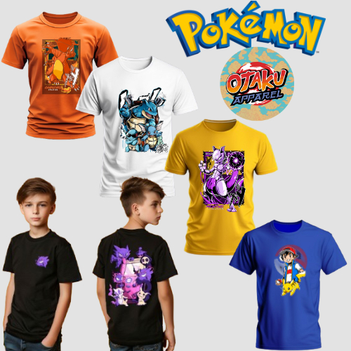 Pokémon - Camisetas Fantasia Infantil Personagens Unissex Pikachu Charmander-Bulbasaur-Eevee Camiseta 100% algodão