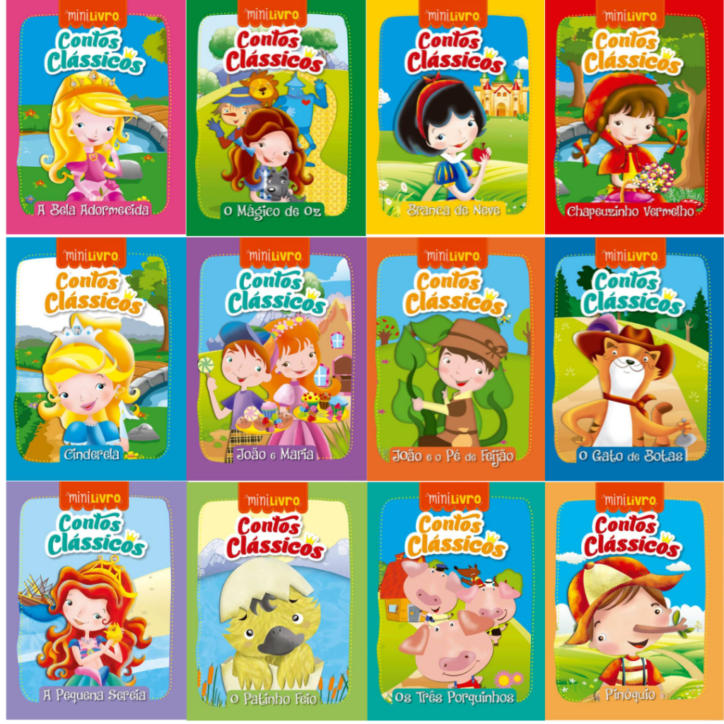 12 Mini Livro Infantil Contos Clássicos Histórias Fábulas Princesas Cinderela