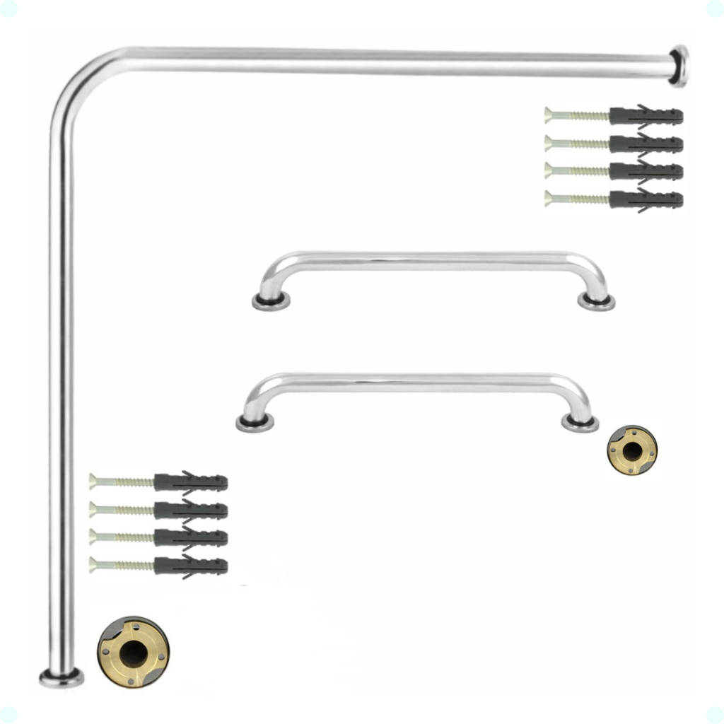 Kit Alça Barra de Apoio Suporte 1 70X70 Cm 2 50 Cm Idoso Deficiente Gestante Cor Prateado