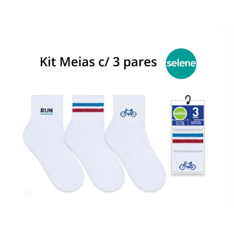 Kit c/3 Pares de Meia Esportiva Juvenil Menino Selene tamanhos 34 ao 38 5061.001.5.996