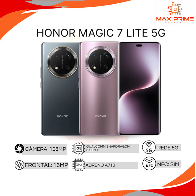 Honor Magic 7 Lite 5G 512GB, 12GB RAM, Câmera 108MP, Processador Snapdragon 6 Gen 1,Bateria 6600mAh, Versão Global