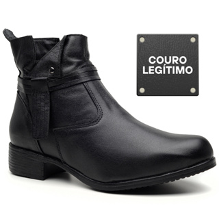 Bota Feminina Couro Original Coturno Botinha Cano Médio Curto Bico Redondo Confortável Com Zíper em Oferta na Shopee